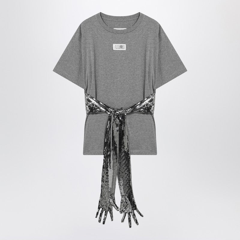 Grey mélange cotton T-shirt with gloves