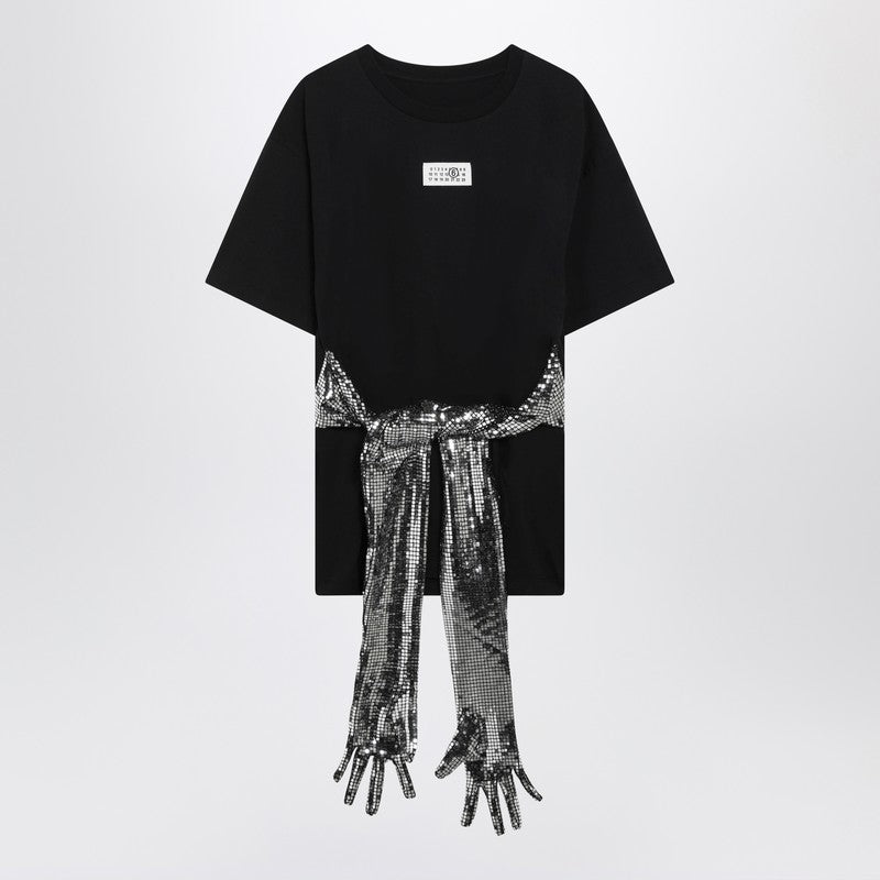 Black cotton T-shirt with gloves