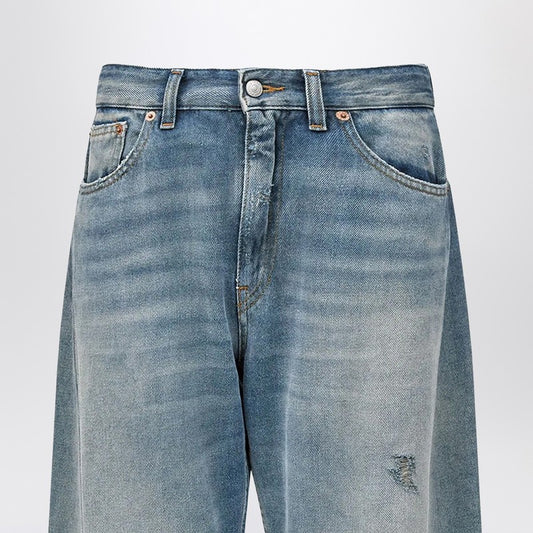 Wide-leg jeans with worn effect