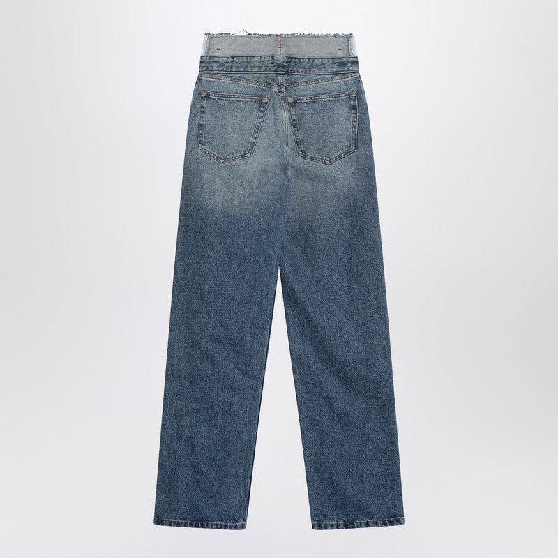 Light blue washed jeans with layered waistband