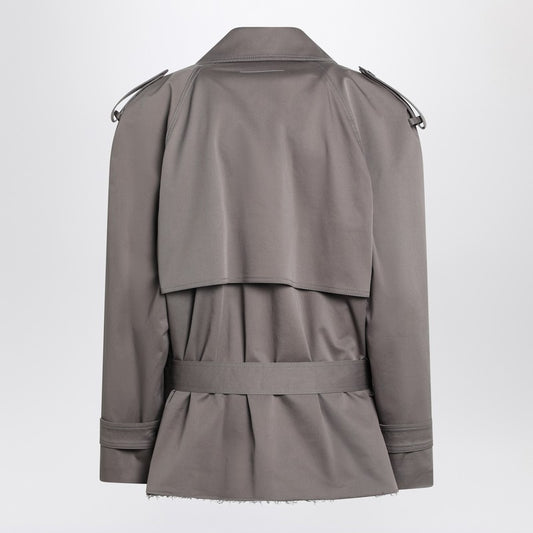 Short double-breasted grey trench coat
