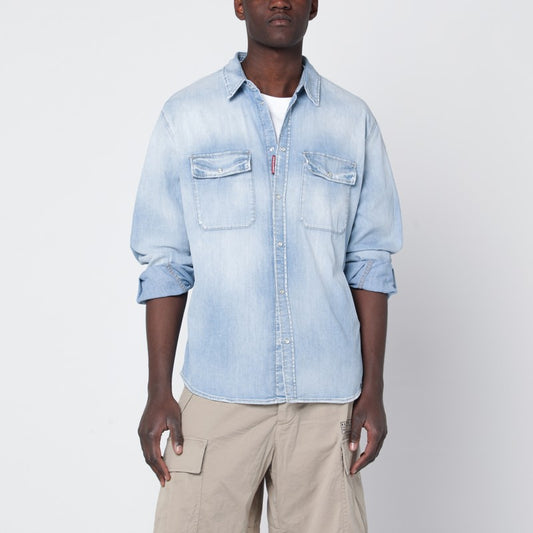 Light blue washed denim shirt