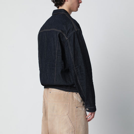 Navy blue zip-up denim jacket