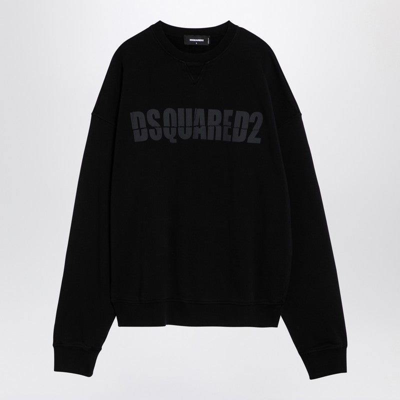 Black Cotton Crew-neck Sweatshirt With Logo