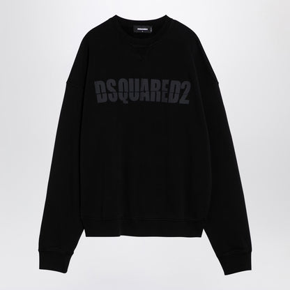 Black Cotton Crew-neck Sweatshirt With Logo