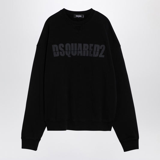 Black Cotton Crew-neck Sweatshirt With Logo