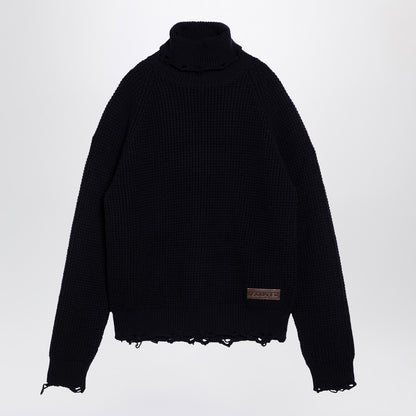 Navy Blue Turtleneck Sweater In Wool