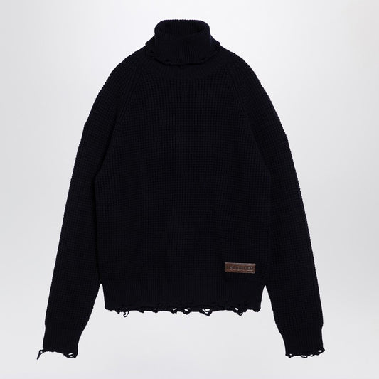 Navy Blue Turtleneck Sweater In Wool