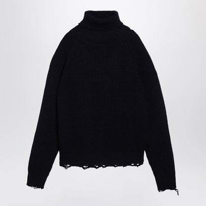 Navy Blue Turtleneck Sweater In Wool