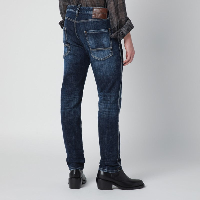 Slim-fit jeans in blue washed denim with distressed details