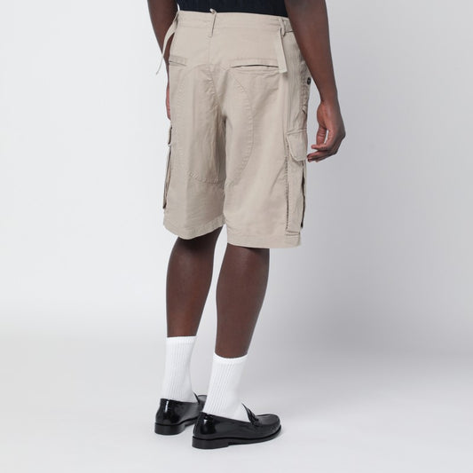 Beige cotton-blend cargo bermuda shorts
