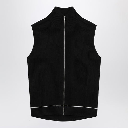 Vest With Zip Black In Cotton Blend