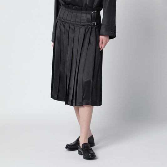 Dark grey glossy viscose pleated skirt