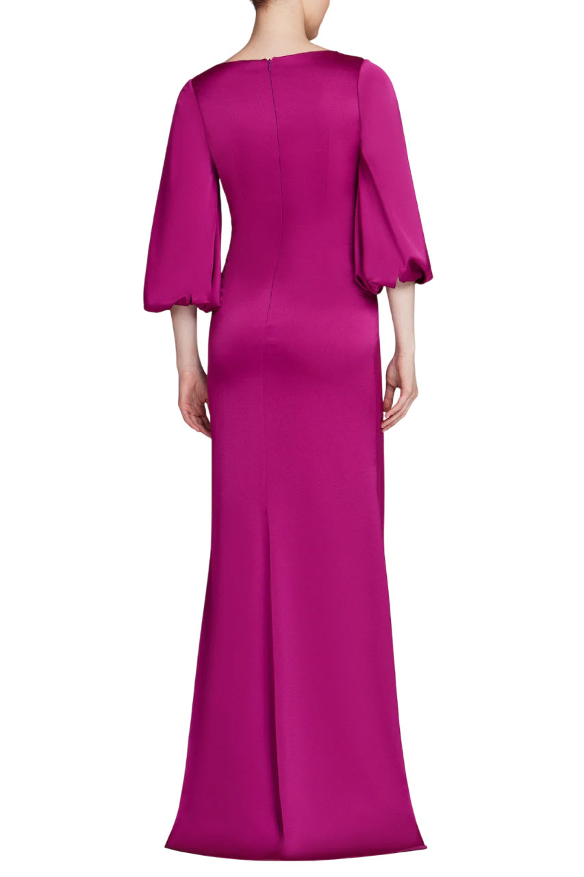 SATIN FULL SLEEVE SIDE DRAPE GOWN