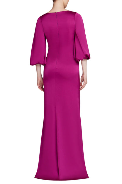 SATIN FULL SLEEVE SIDE DRAPE GOWN