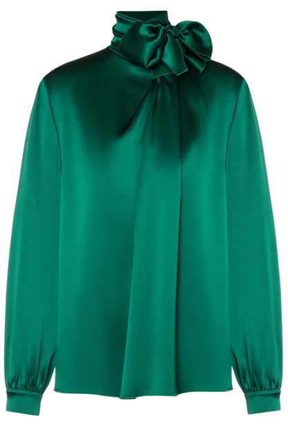 SATIN POLO SHIRT WITH LAVALLIERE COLLAR