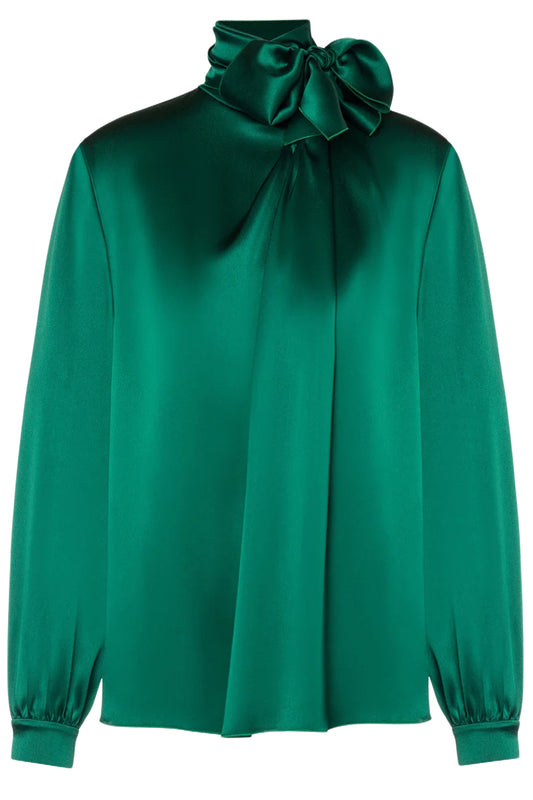 SATIN POLO SHIRT WITH LAVALLIERE COLLAR