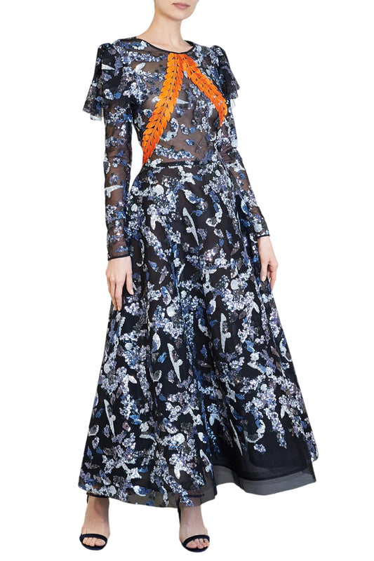 SEQUIN EMBROIDERED LONG SLEEVE GOWN