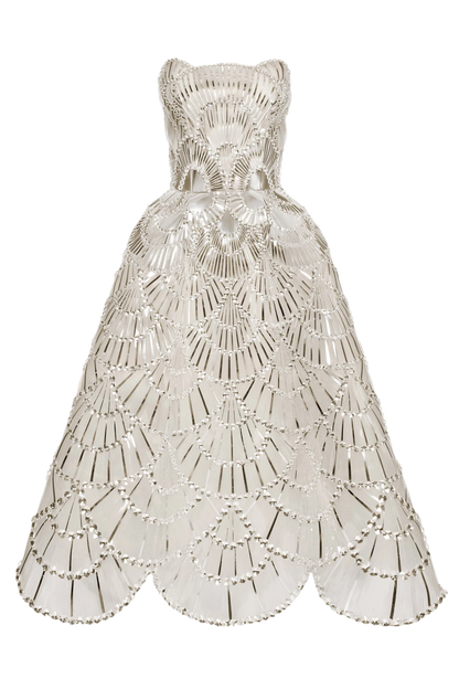 SEQUIN & CRYSTAL SCALLOP EMBROIDERED GOWN