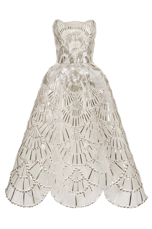 SEQUIN & CRYSTAL SCALLOP EMBROIDERED GOWN