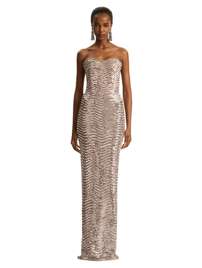 SEQUIN & CRYSTAL WAVE EMBROIDERED GOWN
