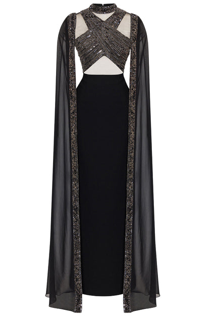SEQUINED CROSS BODY GOWN