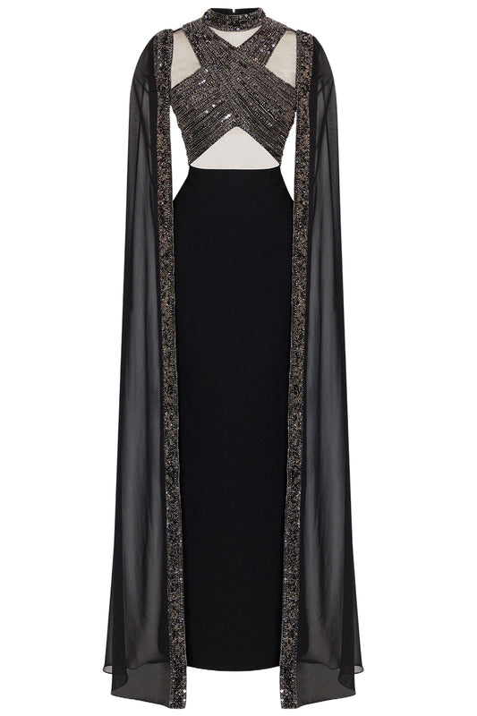 SEQUINED CROSS BODY GOWN