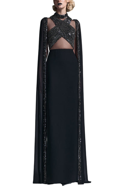 SEQUINED CROSS BODY GOWN