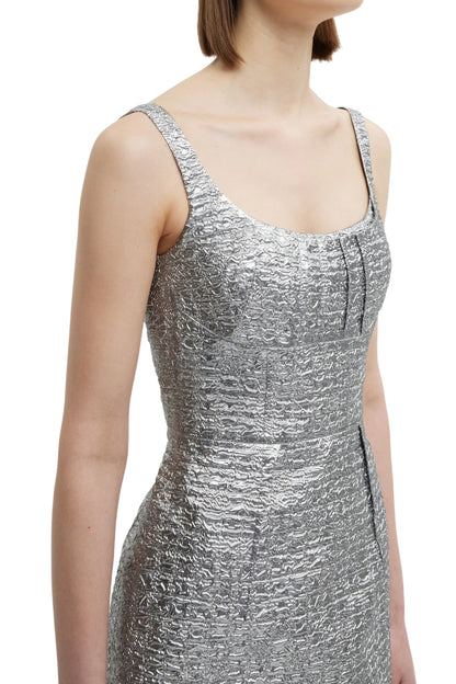 SHARON DRESS IN SILVER METALLIC SEERSUCKER