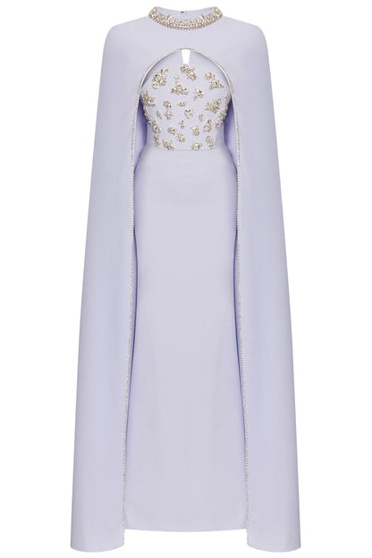 STRAPLESS GOWN WITH DETACHABLE CAPE