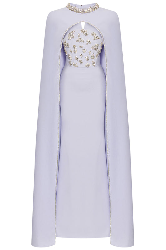 STRAPLESS GOWN WITH DETACHABLE CAPE