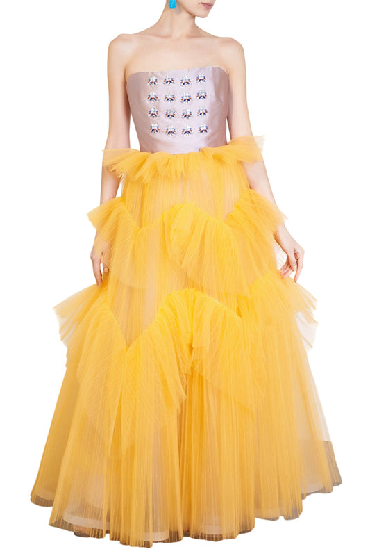 STRAPLESS JEWELED BALL GOWN