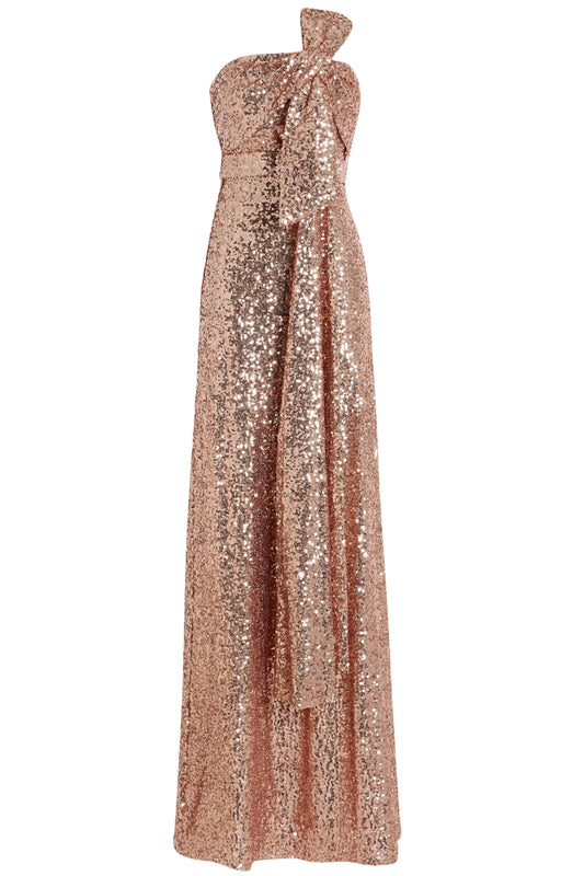 STRAPLESS SEQUINED GOWN WITH BOW