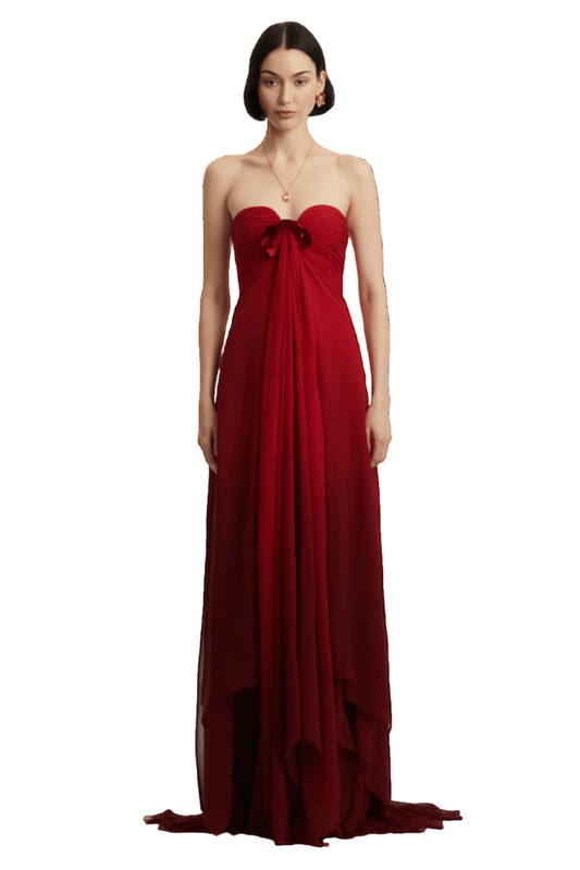 STRAPLESS SILK CHIFFON GOWN