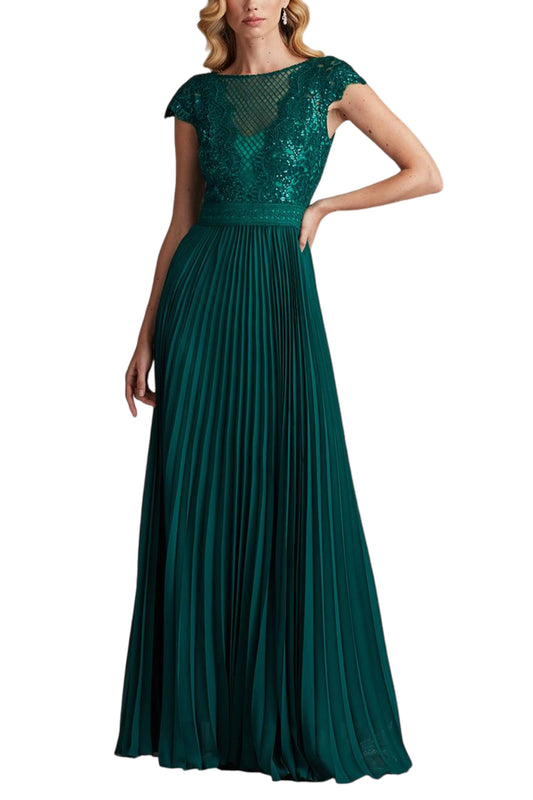 SURETTE SEQUIN EMBROIDERED & PLEATED CHIFFON GOWN