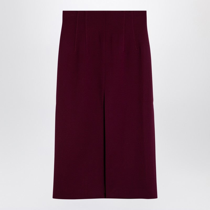Stephanie Burgundy Wool-Blend Midi Skirt