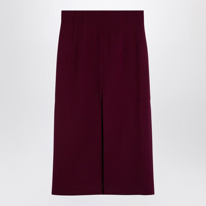 Stephanie Burgundy Wool-Blend Midi Skirt