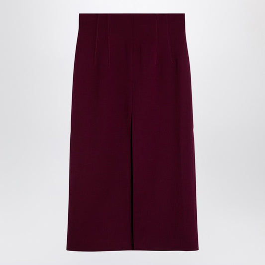 Stephanie Burgundy Wool-Blend Midi Skirt