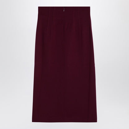 Stephanie Burgundy Wool-Blend Midi Skirt