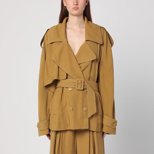 Double-breasted Overcoat In Ochre Yellow