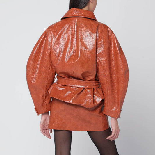 Tan leather-effect belted jacket