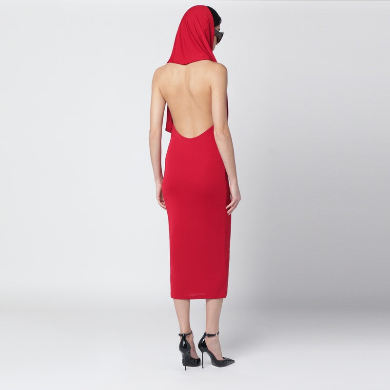 Red Annie hooded midi dress