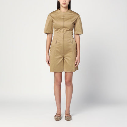 Camel-coloured Short Jumpsuit In Cotton