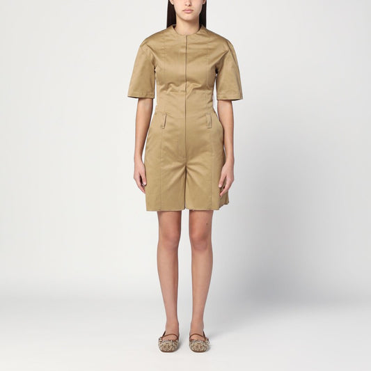 Camel-coloured Short Jumpsuit In Cotton