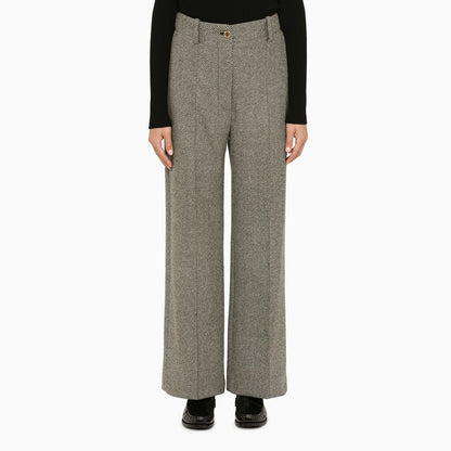 Grey Herringbone Regular Trousers