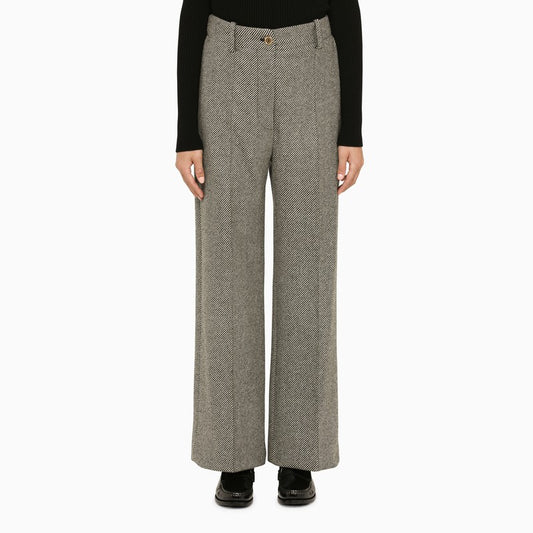 Grey Herringbone Regular Trousers