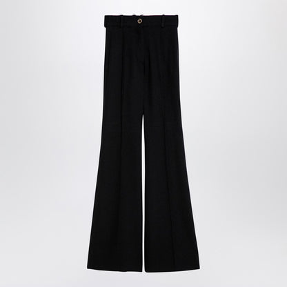 Black Wool Blend Bell-bottom Trousers