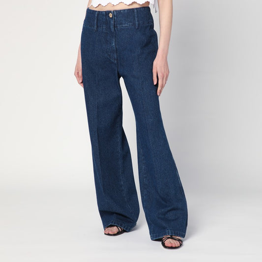 Wide-leg Ink Blue Jeans In Denim
