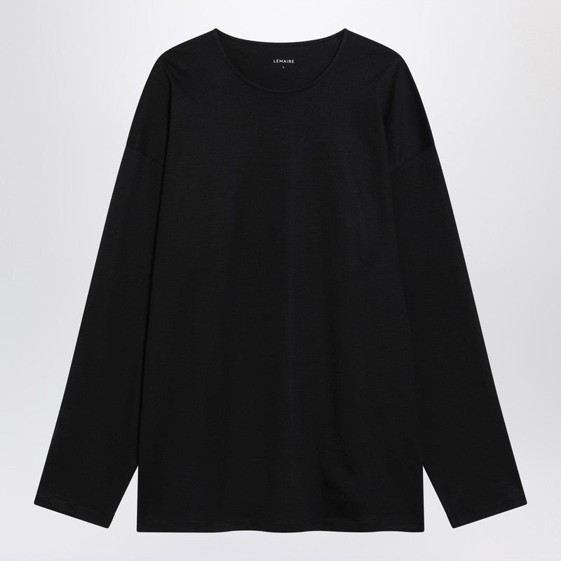 Black cotton and silk interlock T-shirt