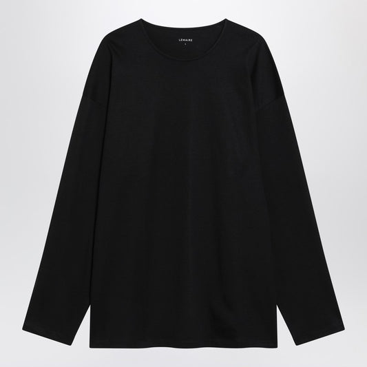 Black cotton and silk interlock T-shirt